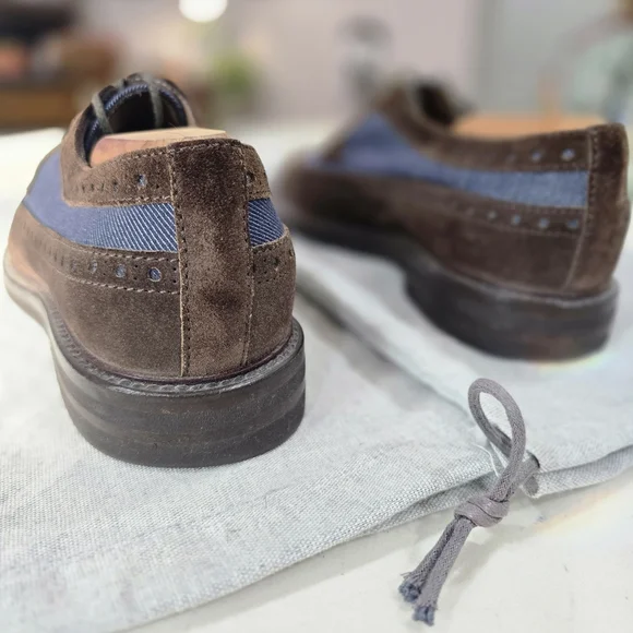 Brunello Cucinelli Leather and Denim Wing Tip Oxford - www  display picture 3